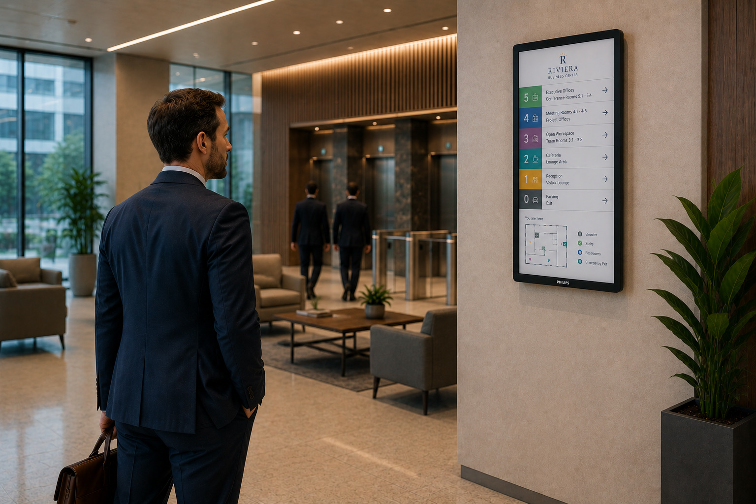Philips Tableaux ePaper zaslon brez stalnega napajanja v poslovni stavbi